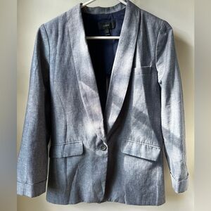 J Crew Cotton Linen Blazer One Button Blue Jacket‎ Coastal Preppy Academia 6